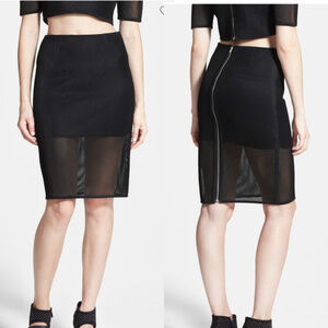 Joa black semi sheer mesh pencil zip skirt runs S